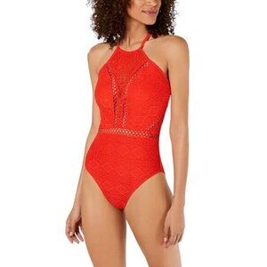 Hula Honey Juniors' Diamond Crochet High-Neck One-Piece Swimsuit